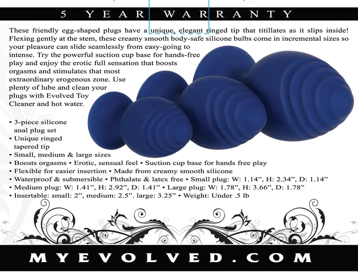 Anal | Evolved Novelties Evolved Get Your Groove On 3 Pc Silicone Anal Plug Set - Blue