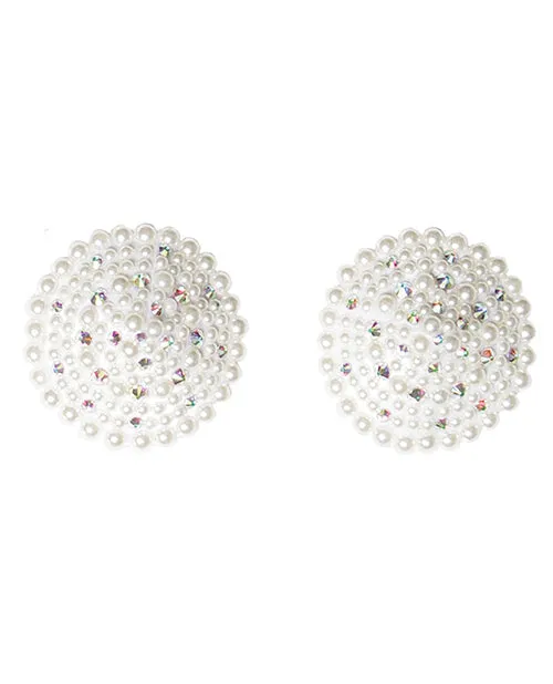 Coquette International Vibrators Pearl Rhinestones Round Reusable Pasties White Os