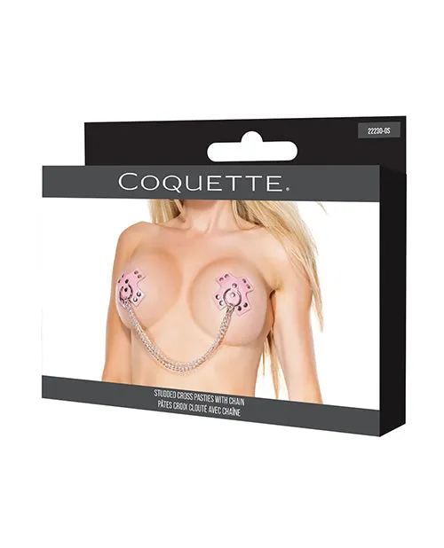 Darque Studded Cross Reusable Pasties W/chain - Pink O/s | Coquette International Vibrators