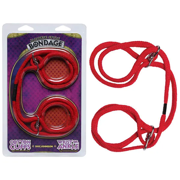 Doc Johnson Japanese Style Bondage Cotton Cuffs Red Rope Restraints Restraints