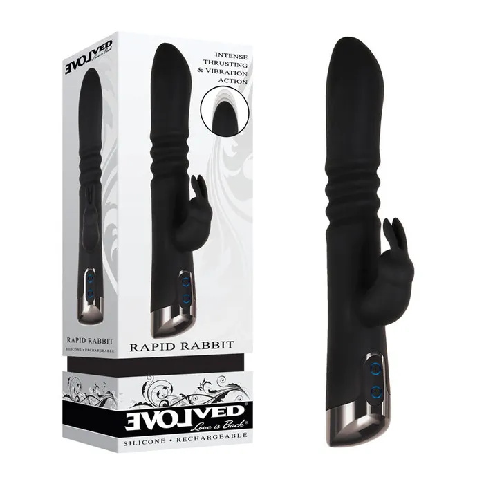 Evolved Vibrators Evolved Rapid Rabbit Black 254 cm USB Rechargeable Thrusting Rabbit Vibrator ENRS84092