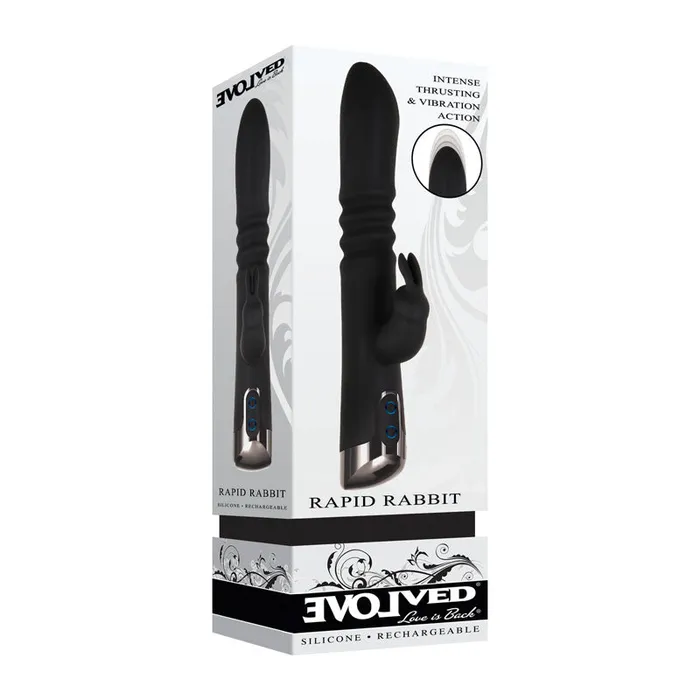 Evolved Vibrators | Evolved Rapid Rabbit - Black 25.4 cm USB Rechargeable Thrusting Rabbit Vibrator - EN-RS-8409-2