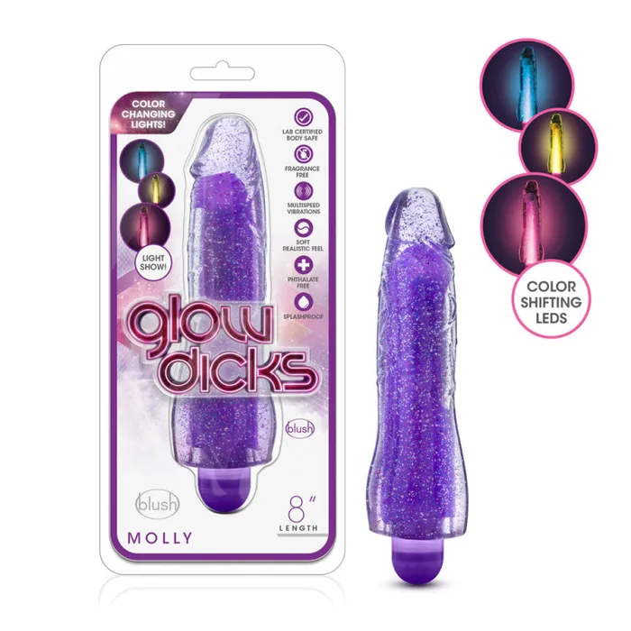 Glow Dicks Molly Glitter Vibrator Purple Blush Novelties Vibrators