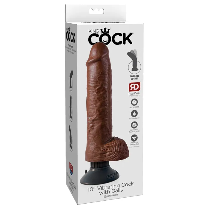 King Cock 10-Inch Vibrating Cock With Balls -  Brown | Pipedream Dildos