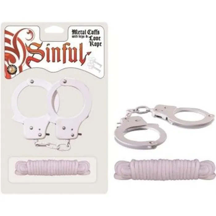 Nasstoys Couples Sinful Metal Cuffs With Keys Love Rope White