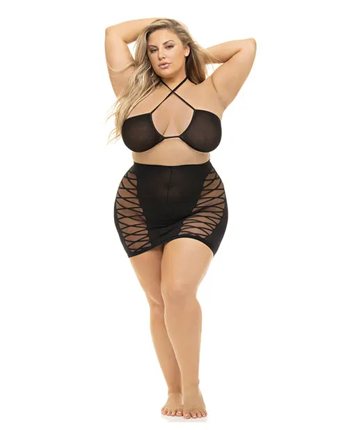 Rene Rofe Pink Lipstick Hold On Tight Halter Bra Skirt Black Ren Rof Anal