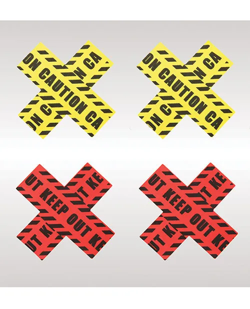 Xgen Vibrators | Peekaboos Caution X Pasties - 2 Pairs 1 Red/1 Yellow