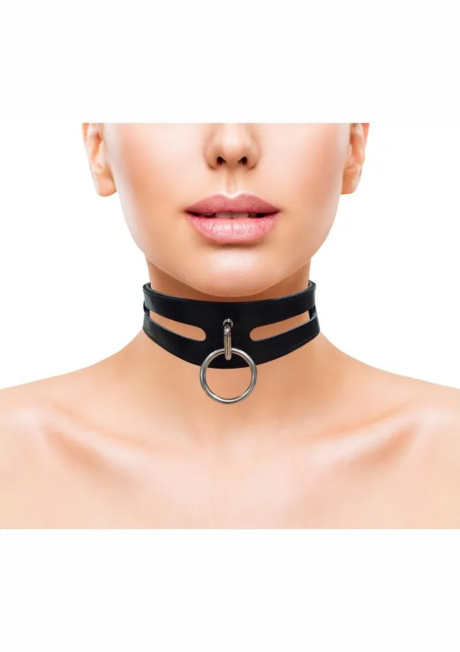 Couples Rouge Leather Fashion Bondage Collar with ORing Rouge