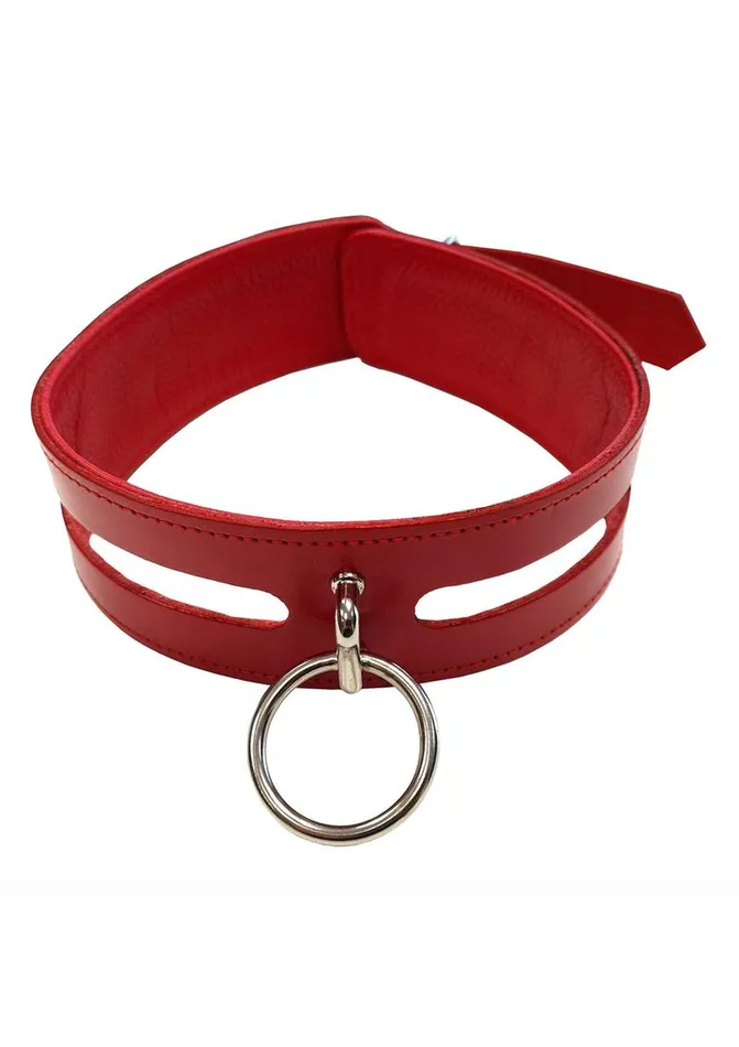 Couples Rouge Leather Fashion Bondage Collar with ORing Rouge