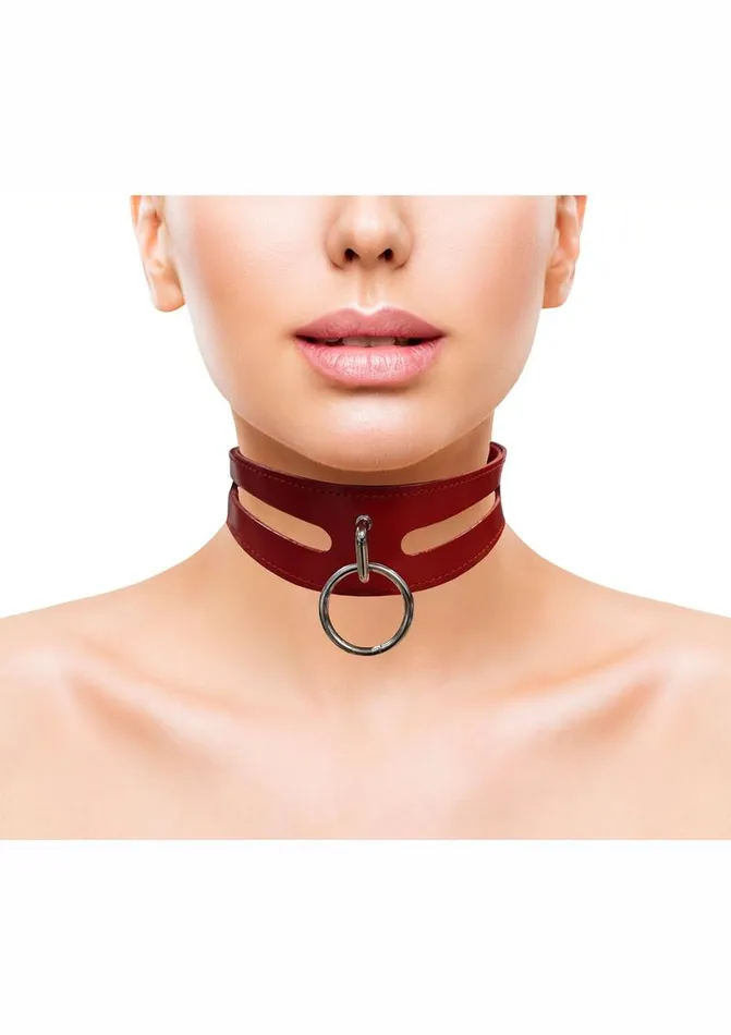 Couples Rouge Leather Fashion Bondage Collar with ORing Rouge