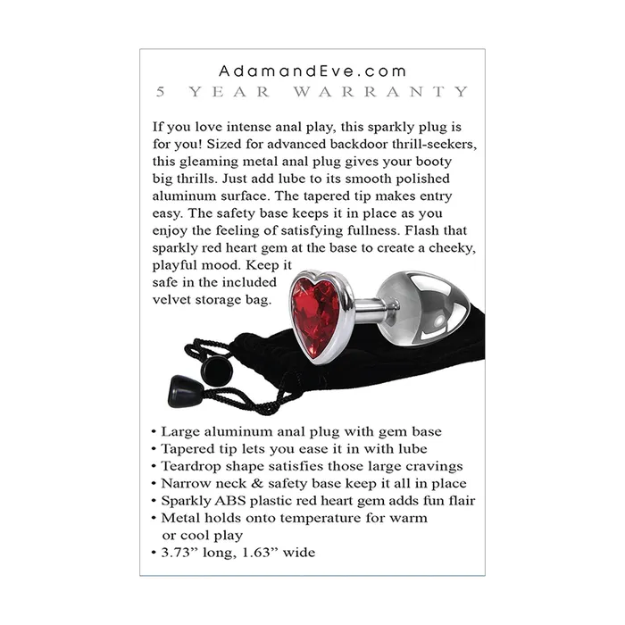 Curve Toys Male Sex Toys Adam Eve Red Heart Gem Anal Plug Large RedChrome