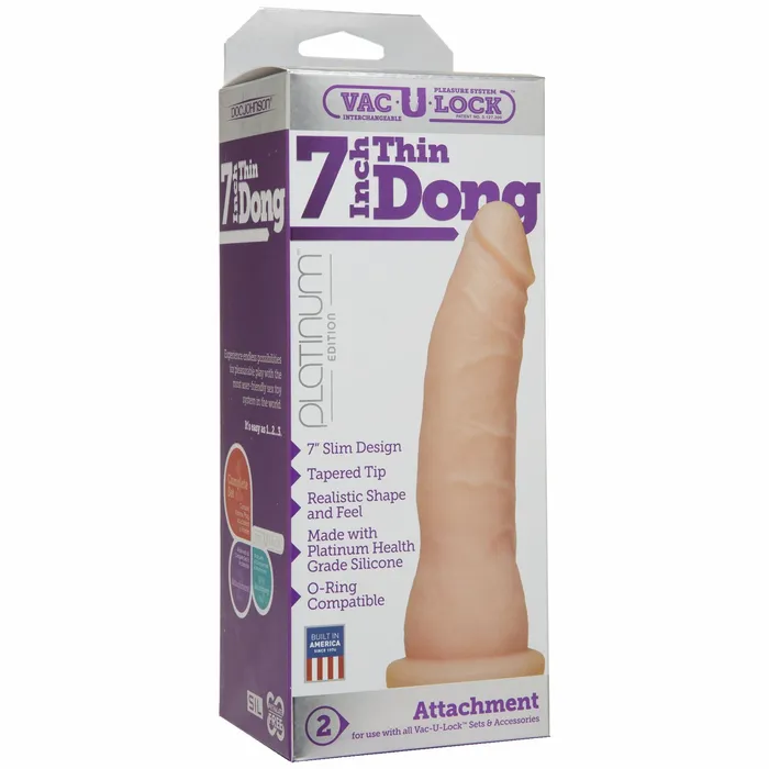 Dildos VacULock Plat 7 inch Thin Dong White VacULock