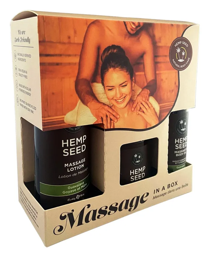 Hemp Seed Massage In A Box Guavalava Scented Massage Gift Set 3 Piece Kit Earthly Body Couples