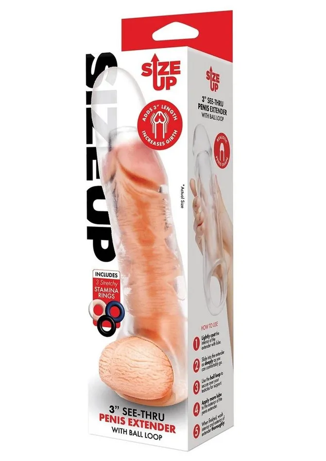 Size Up Extra Girthy Clear View Penis Extender with Ball Loop Size Up Male Sex Toys