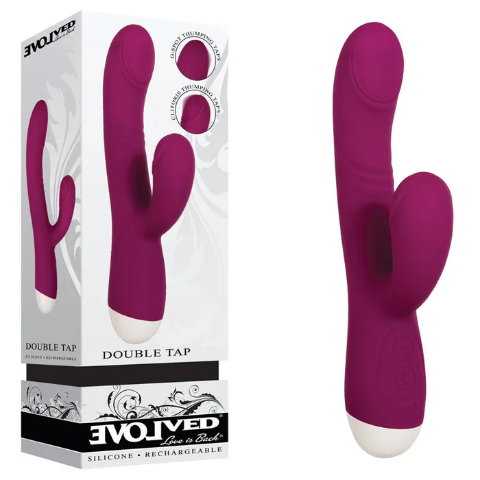 Vibrators Evolved Evolved Double Tap Burgundy Red 222 cm USB Rechargeable Rabbit Vibrator