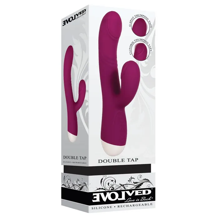 Vibrators Evolved Evolved Double Tap Burgundy Red 222 cm USB Rechargeable Rabbit Vibrator