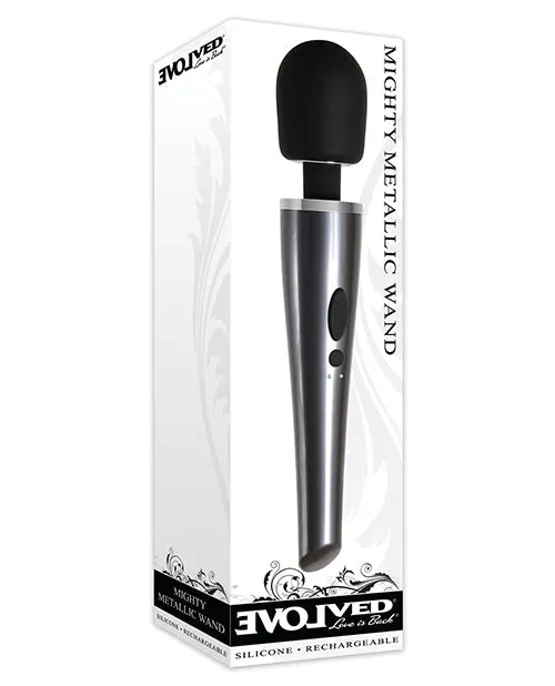 Vibrators Evolved Mighty Metallic Wand GrayBlack Evolved Novelties INC