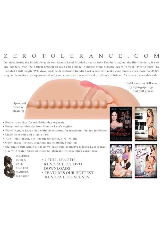 Zero Tolerance Male Sex Toys Kendra Lust Life Size Vagina Stroker with Ass Kit