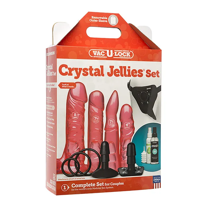 Doc Johnson VacULock Crystal Jellies StrapOn Set Pink Female Sex Toys Doc Johnson VacULock Crystal Jellies StrapOn Set Pink Female Sex Toys