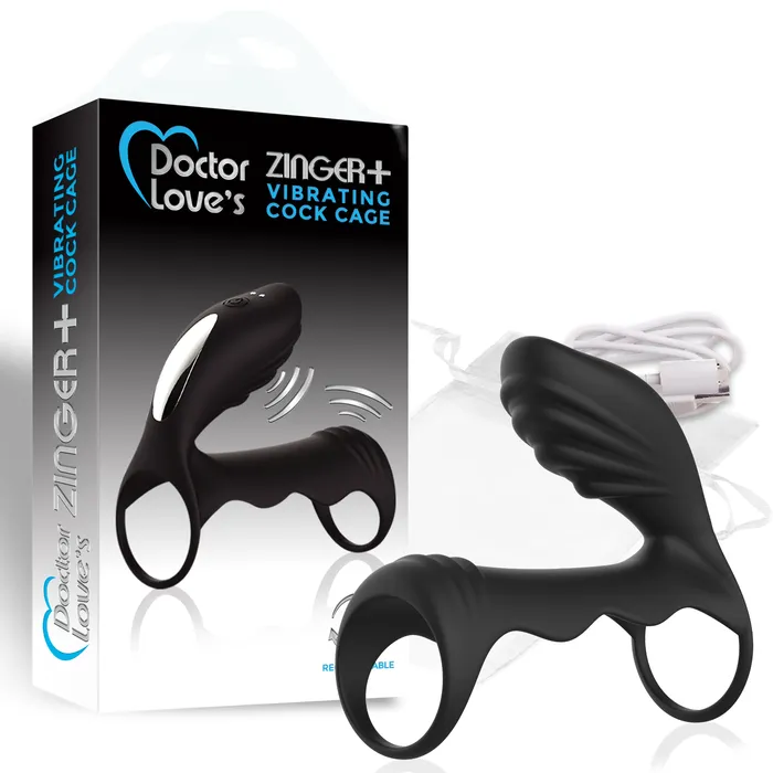 Doctor Love Zinger Vibrating Rechargeable Cock Cage Black Doctor Love Male Sex Toys