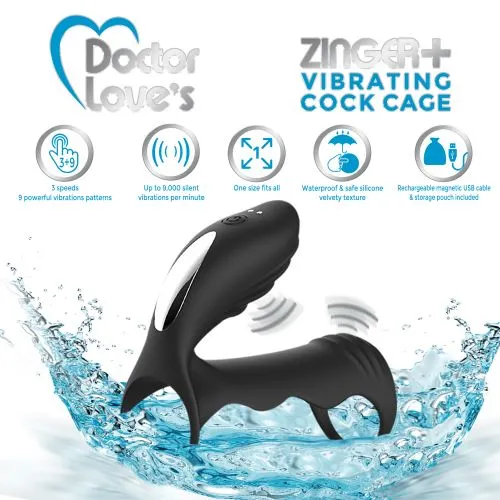 Doctor Love Zinger Vibrating Rechargeable Cock Cage Black Doctor Love Male Sex Toys