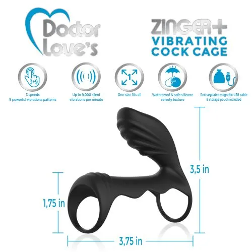 Doctor Love Zinger Vibrating Rechargeable Cock Cage Black Doctor Love Male Sex Toys