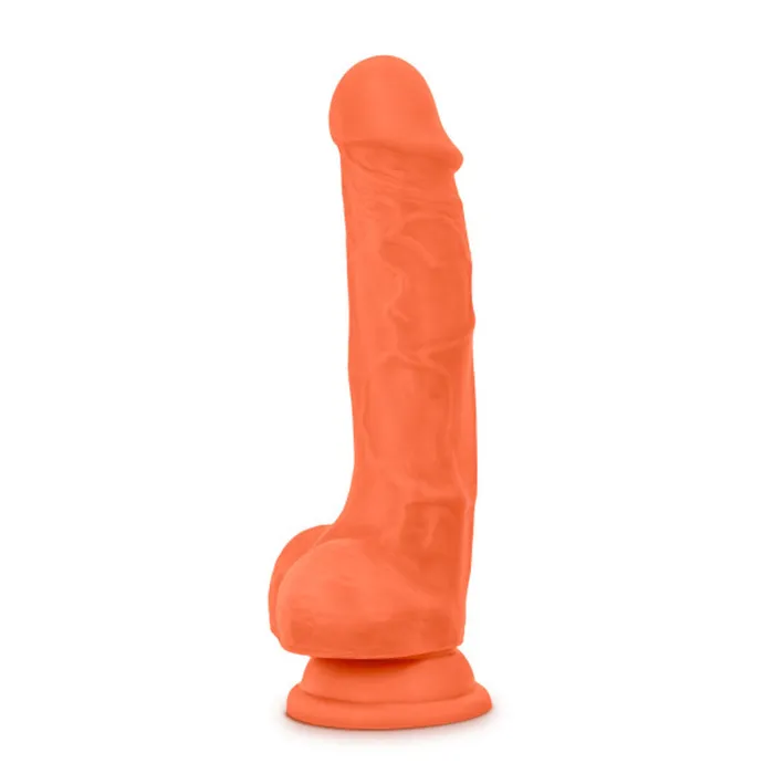 Female Sex Toys Blush Novelties Neo Elite 75 Inch Silicone Dual Density Cock With Balls Neon Orange