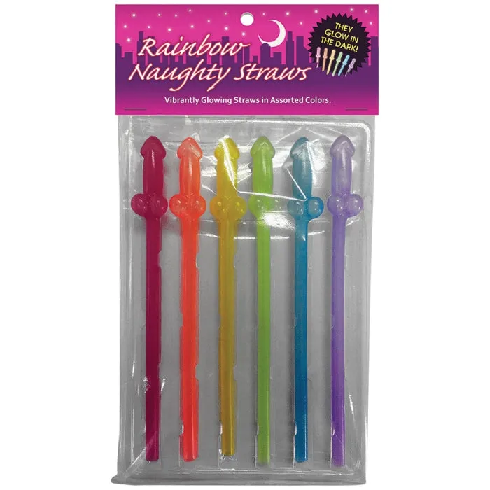 Glow In The Dark Penis Straws Assorted Colours 6 HOL Female Sex Toys