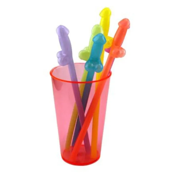 Glow In The Dark Penis Straws Assorted Colours 6 HOL Female Sex Toys