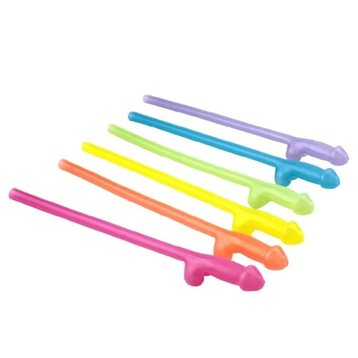 Glow In The Dark Penis Straws Assorted Colours 6 HOL Female Sex Toys
