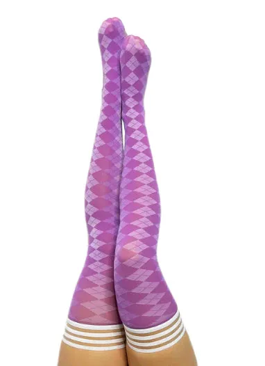 KIXIES Vibrators Kixies Par 4 Thigh High Argyle Purple Size D