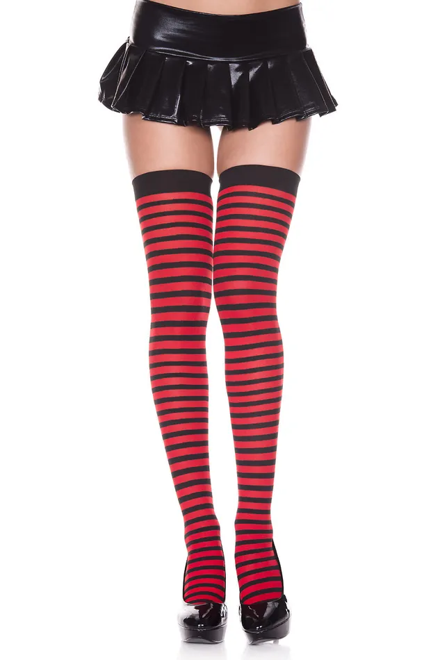 Music Legs Striped Thigh Hi One Size Red Black Anal