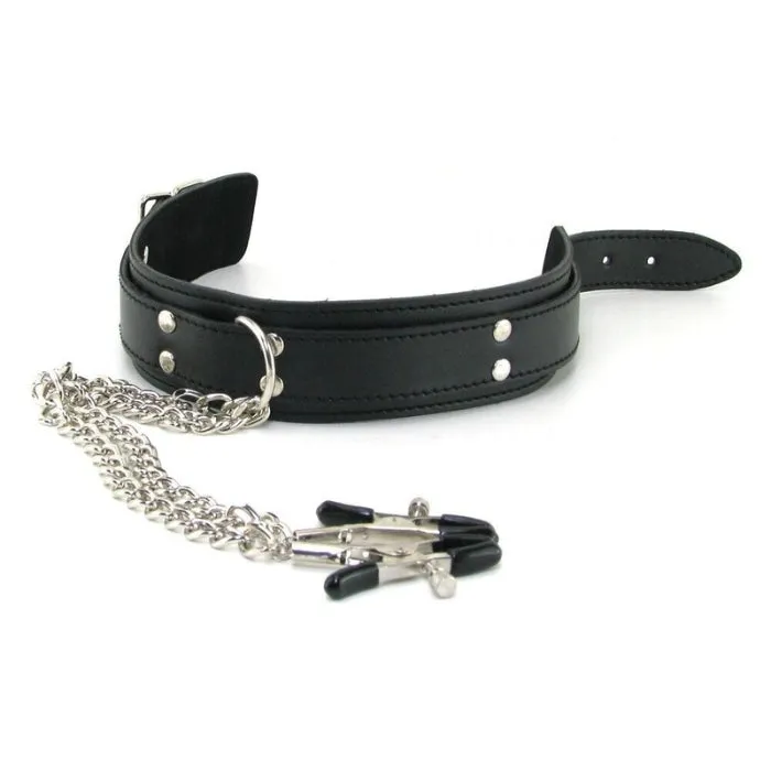 PAR Female Sex Toys Sportsheets Collar with Nipple Clamps
