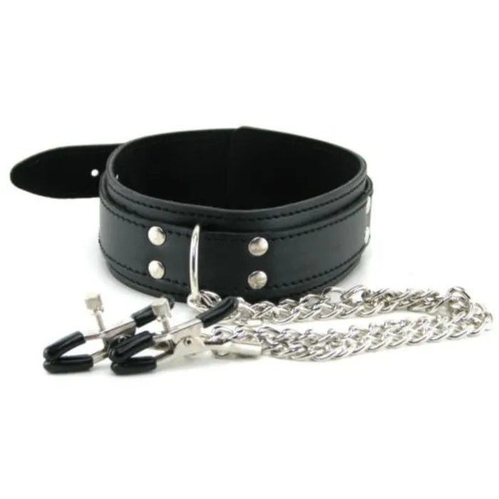 PAR Female Sex Toys Sportsheets Collar with Nipple Clamps