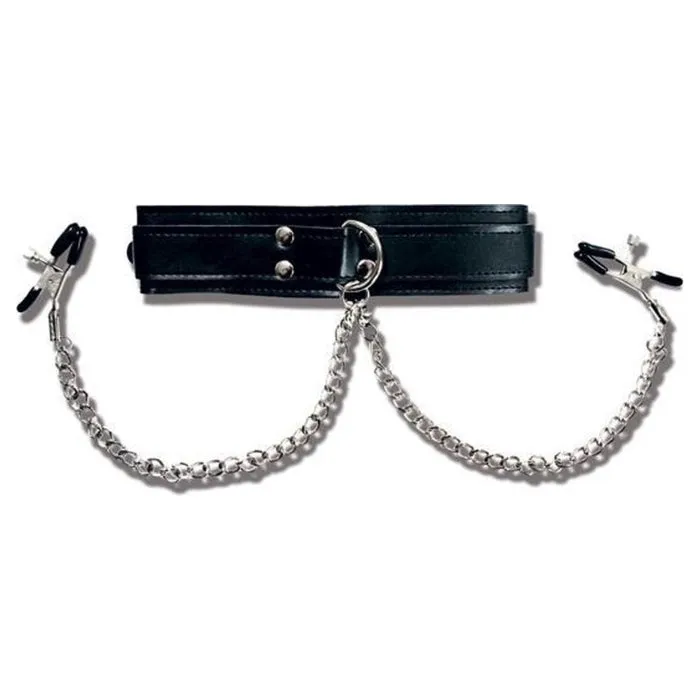 PAR Female Sex Toys Sportsheets Collar with Nipple Clamps