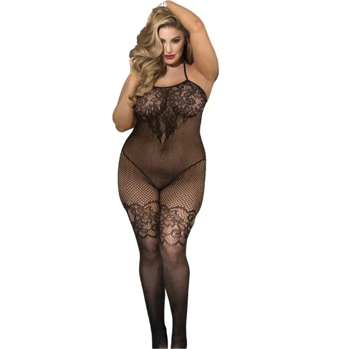 Queen Stretch Lace and Fishnet Bodystocking SHR Bodystockings Playsuits