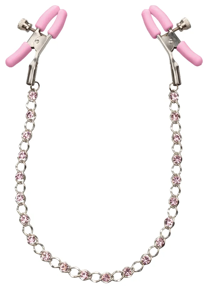 Couples CalExotics Nipple Play Crystal Chain Nipple Clamps Pink