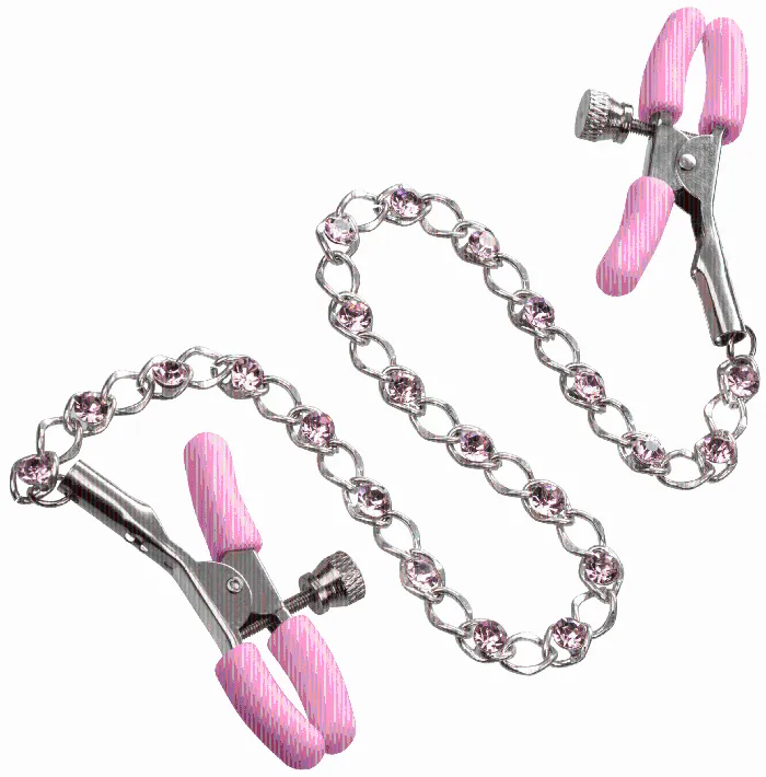 Couples CalExotics Nipple Play Crystal Chain Nipple Clamps Pink