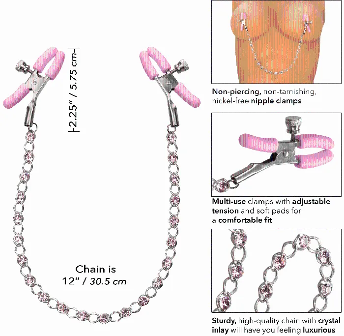 Couples CalExotics Nipple Play Crystal Chain Nipple Clamps Pink