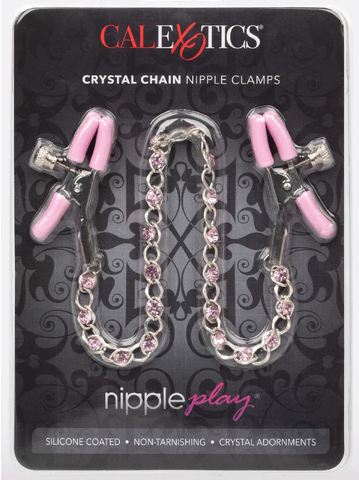 Couples CalExotics Nipple Play Crystal Chain Nipple Clamps Pink