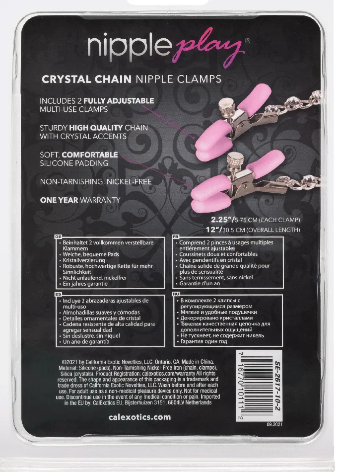 Couples CalExotics Nipple Play Crystal Chain Nipple Clamps Pink