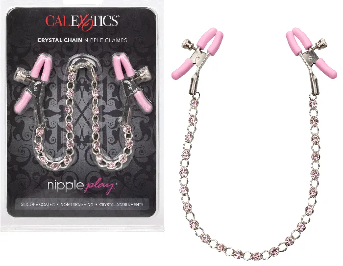 Couples CalExotics Nipple Play Crystal Chain Nipple Clamps Pink