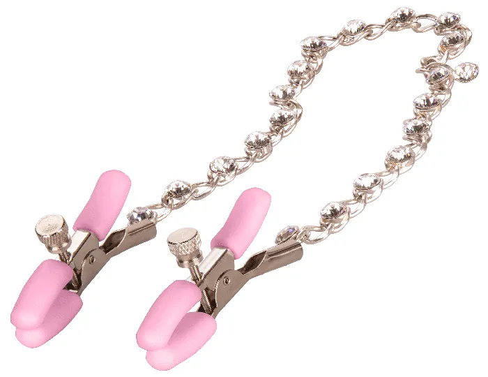 Couples CalExotics Nipple Play Crystal Chain Nipple Clamps Pink