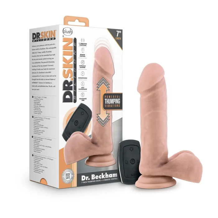 Female Sex Toys Blush Novelties Dr Skin Silicone Dr Beckham 7 Inch Thumping Dildo With Remote Control Vanilla