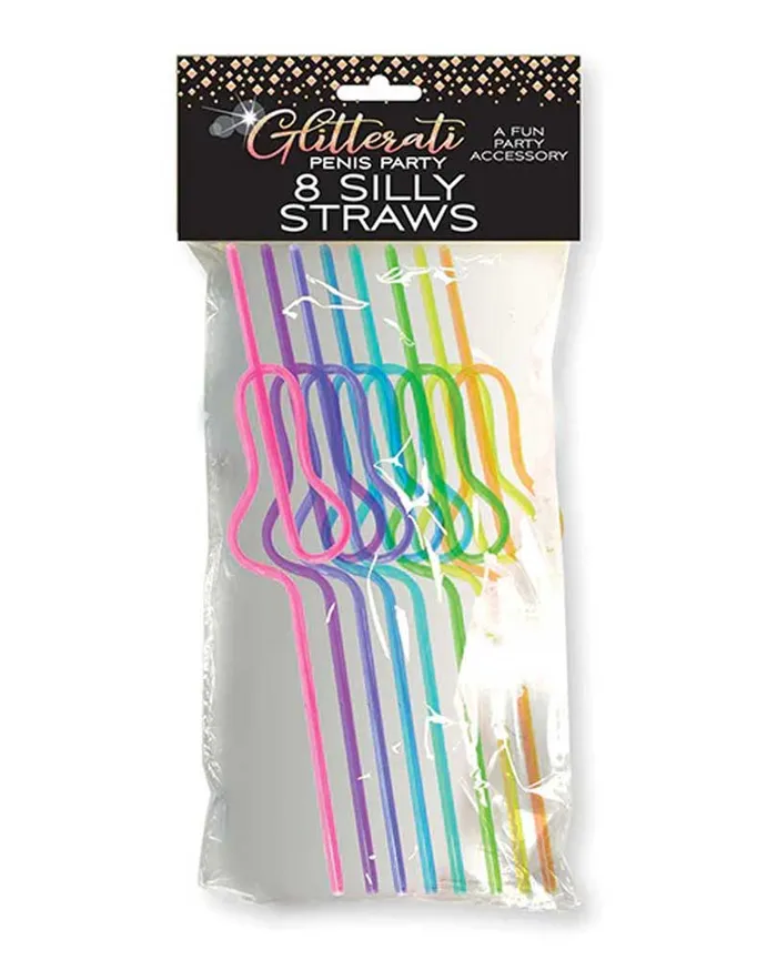 Little Genie Male Sex Toys Glitterati Silly Penis Straws 8 Ct