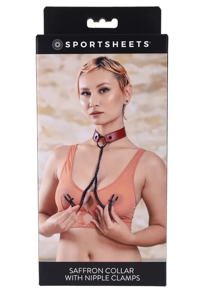 Saffron Collar With Nipple Clamps Blackred Sportsheets Anal