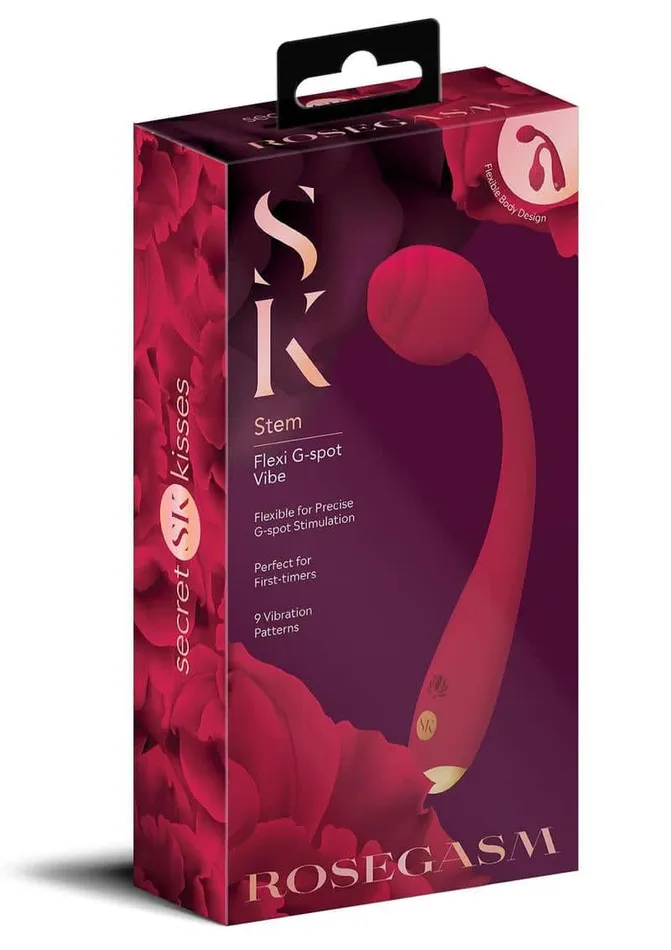 Vibrators Secret Kisses Rosegasm Long Stem Flexi GSpot Vibe Rose Red