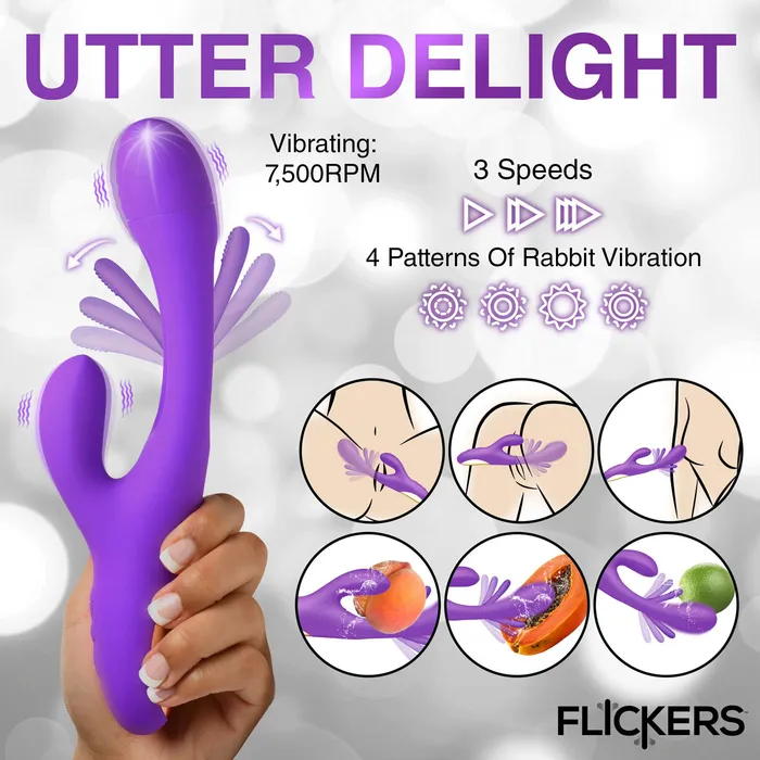 XR Brands inmi Vibrators TriFlick Flicking Silicone Rabbit Vibrator Purple