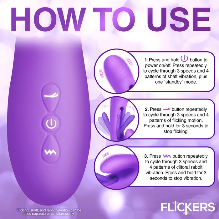 XR Brands inmi Vibrators TriFlick Flicking Silicone Rabbit Vibrator Purple