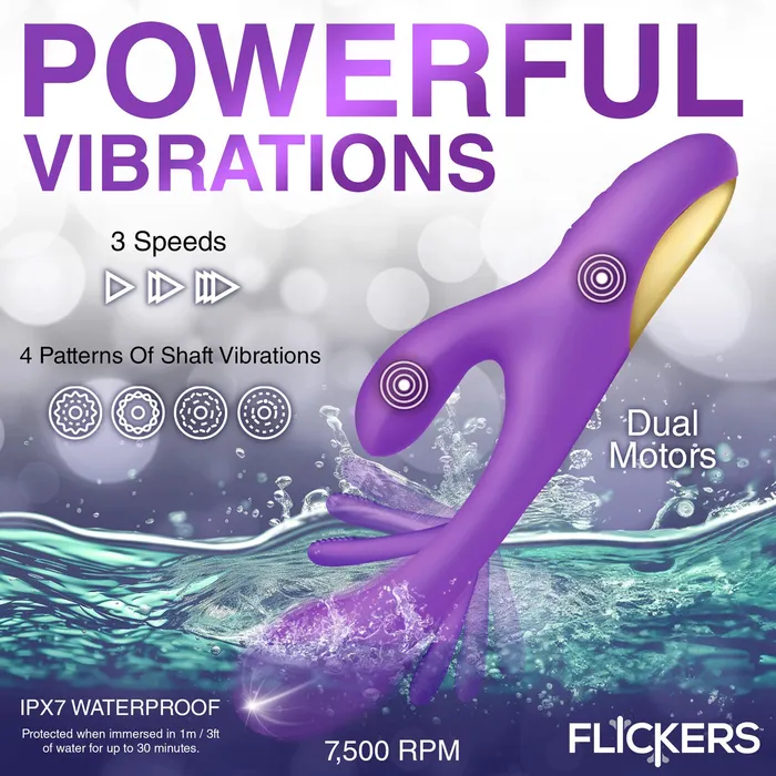 XR Brands inmi Vibrators TriFlick Flicking Silicone Rabbit Vibrator Purple